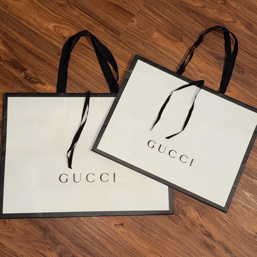 Gucci White and Black Designer Shopping Bags